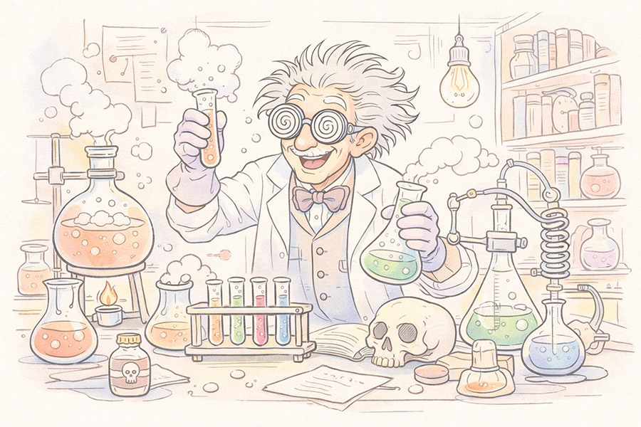 cartoon image depicting a mad scientist
